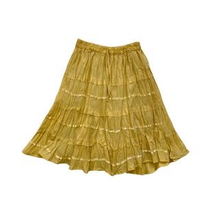 y2k La Fille Yellowish Beige Drawstring Tiered Skirt